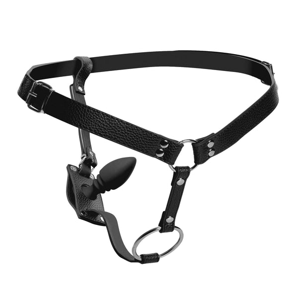 Male Cock Ring Harness With Anal Plug