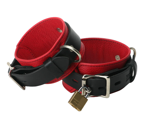 Strict Leather Black And Red Locking Ankle Cuffs